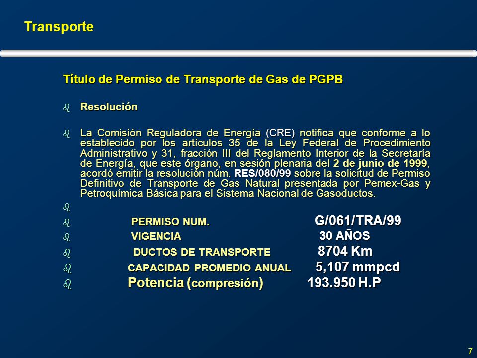Transporte Título de Permiso de Transporte de Gas de PGPB