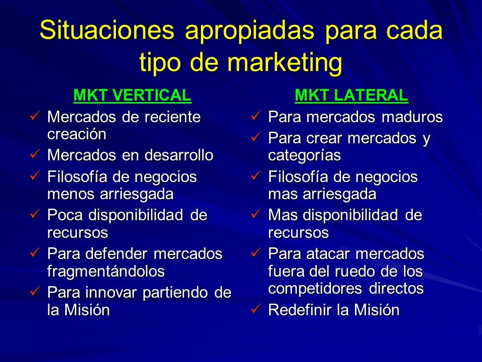 Situaciones apropiadas para cada tipo de marketing