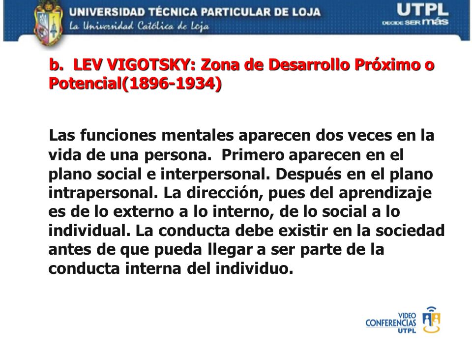 b. LEV VIGOTSKY: Zona de Desarrollo Próximo o Potencial( )