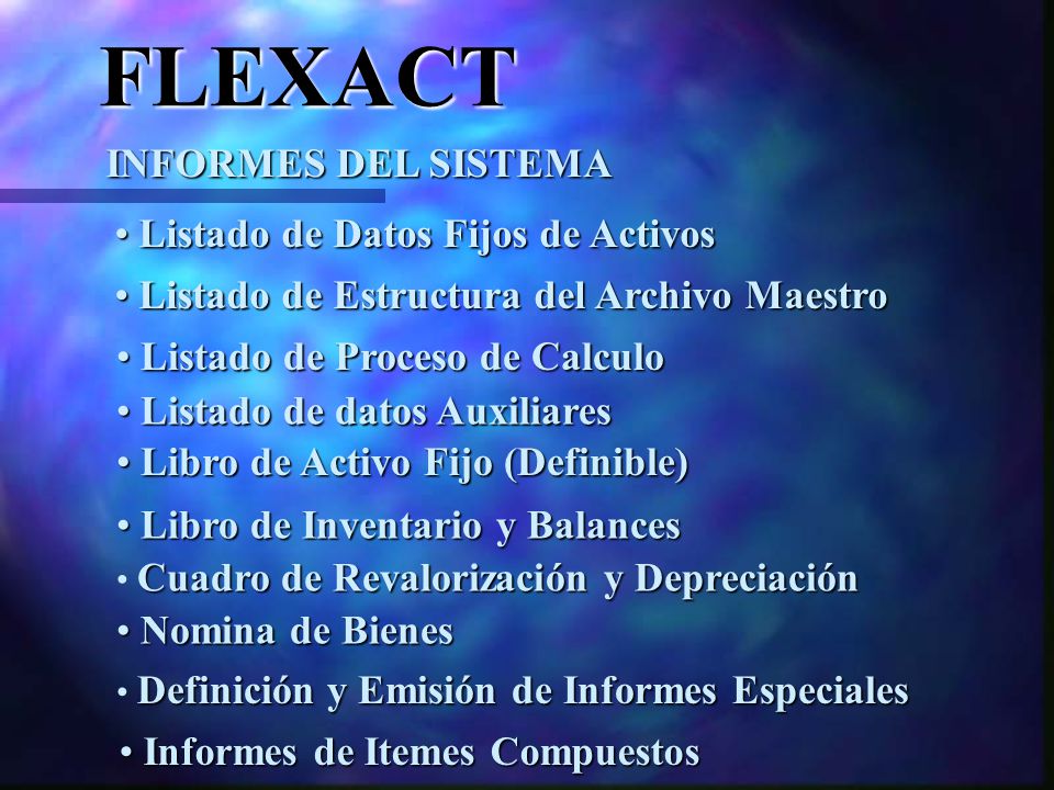 FLEXACT INFORMES DEL SISTEMA Listado de Datos Fijos de Activos