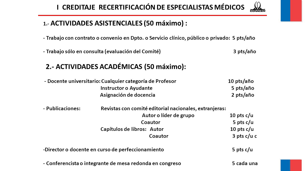 I CREDITAJE RECERTIFICACIÓN DE ESPECIALISTAS MÉDICOS