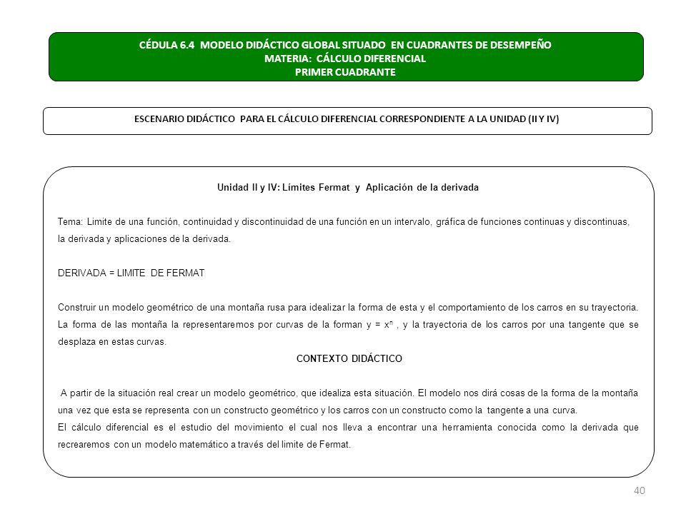CÉDULA 6.4 MODELO DIDÁCTICO GLOBAL SITUADO EN CUADRANTES DE DESEMPEÑO