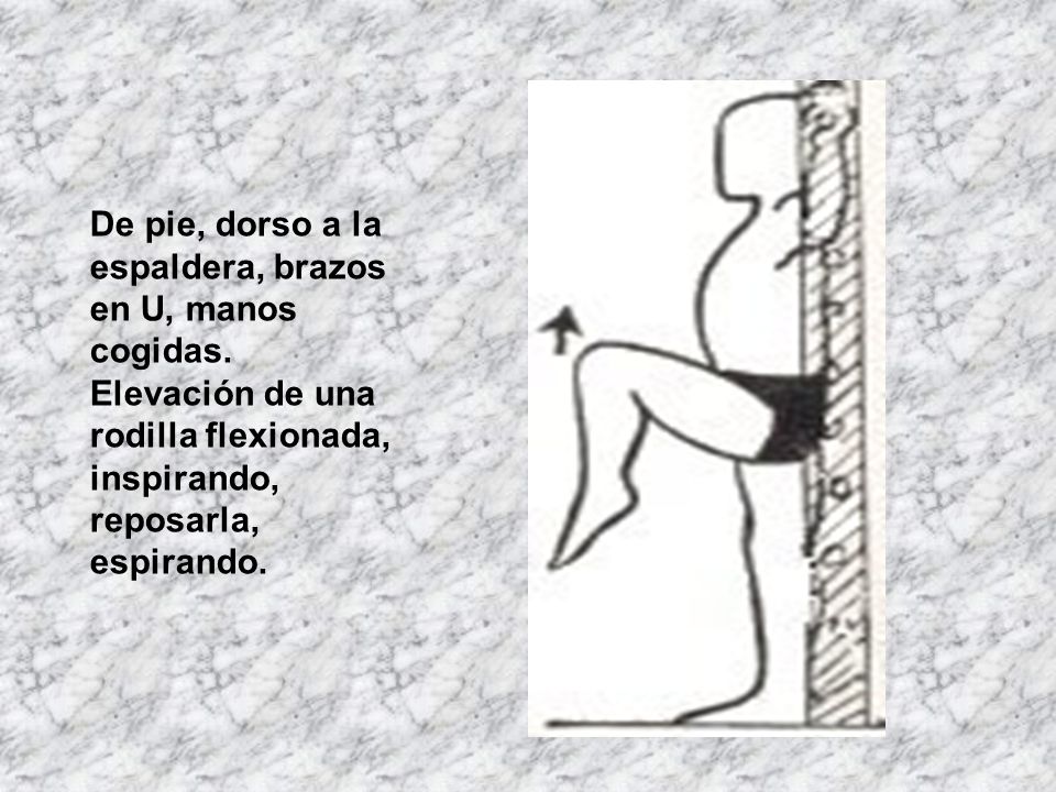 De pie, dorso a la espaldera, brazos en U, manos cogidas