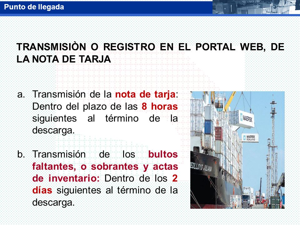 TRANSMISIÒN O REGISTRO EN EL PORTAL WEB, DE LA NOTA DE TARJA