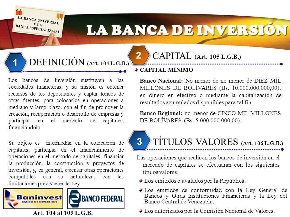 LA BANCA DE INVERSIÓN 2 CAPITAL (Art. 105 L.G.B.) 1