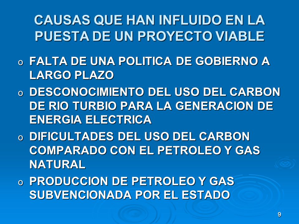 CAUSAS QUE HAN INFLUIDO EN LA PUESTA DE UN PROYECTO VIABLE