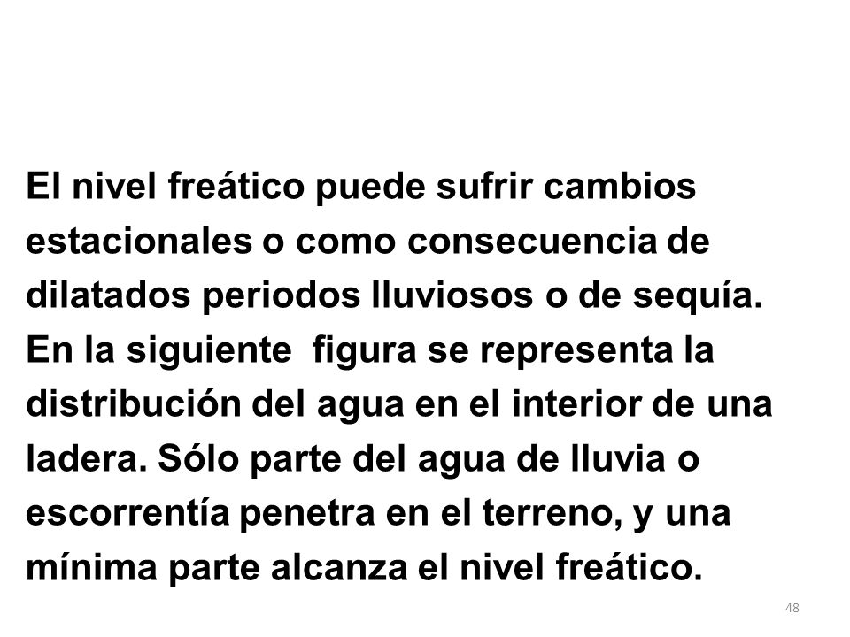 El nivel freático puede sufrir cambios estacionales o como consecuencia de dilatados periodos lluviosos o de sequía.