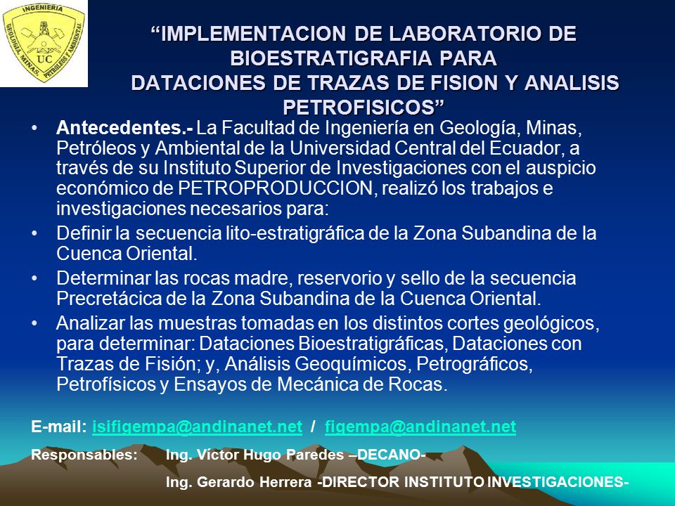 IMPLEMENTACION DE LABORATORIO DE BIOESTRATIGRAFIA PARA DATACIONES DE TRAZAS DE FISION Y ANALISIS PETROFISICOS