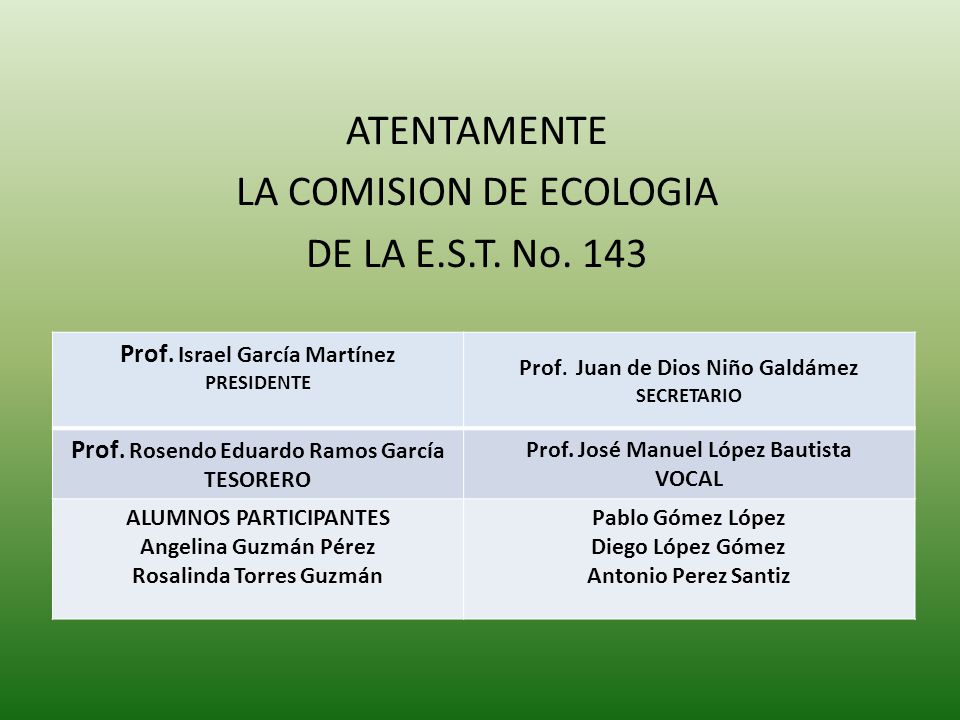 ATENTAMENTE LA COMISION DE ECOLOGIA DE LA E.S.T. No. 143