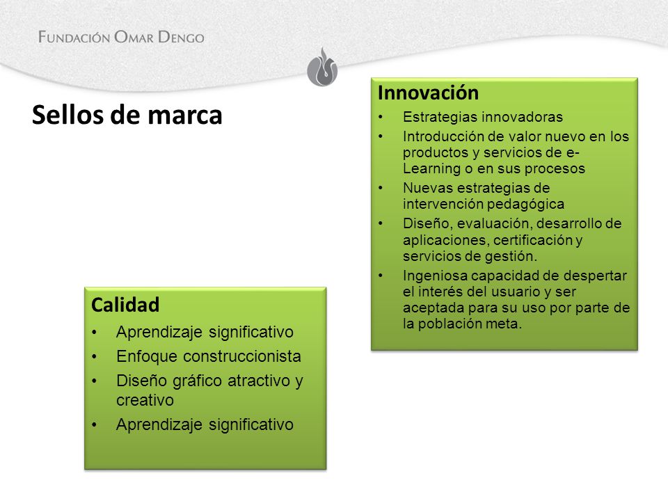 Sellos de marca Innovación Calidad Aprendizaje significativo