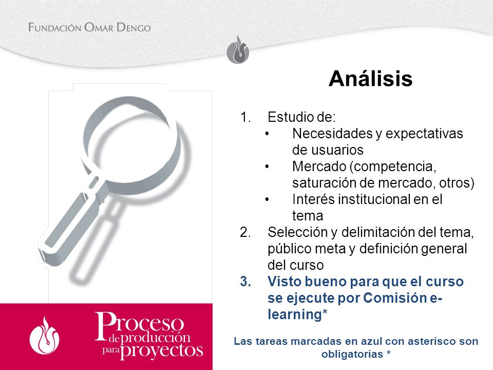 Las tareas marcadas en azul con asterisco son obligatorias *
