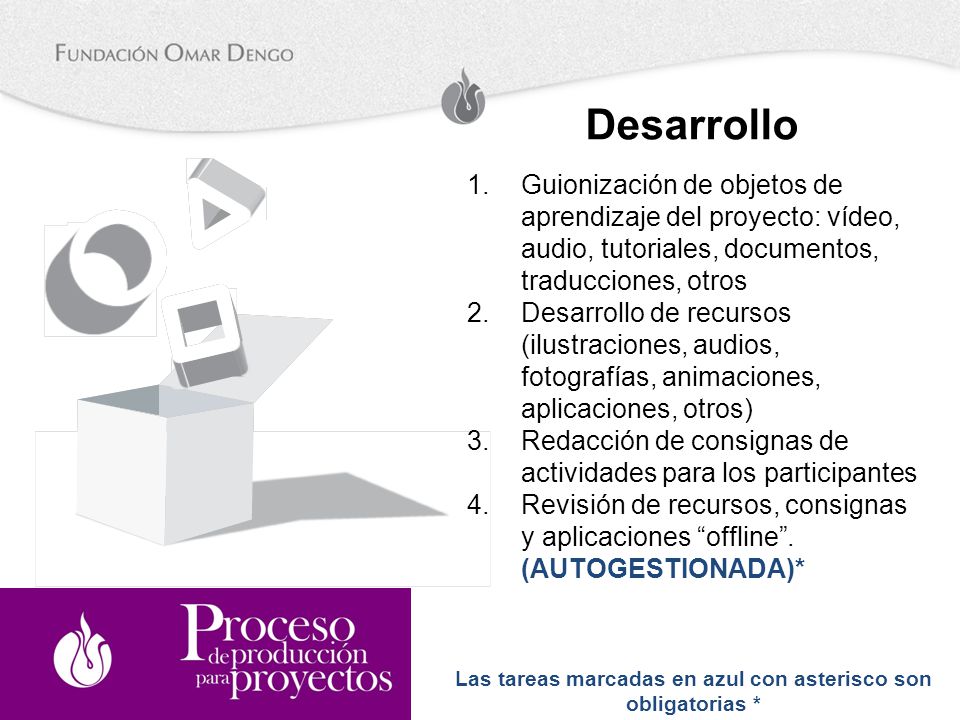 Las tareas marcadas en azul con asterisco son obligatorias *