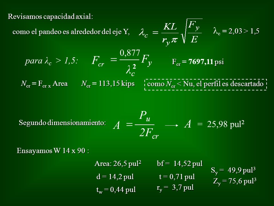 Fy = F λc 2Fcr = A Pu A lc = 2,03 > 1,5 0,877 para λc > 1,5: