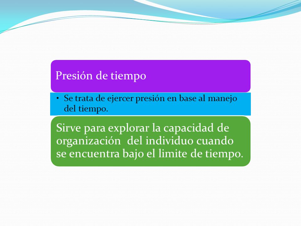 Presión de tiempo Se trata de ejercer presión en base al manejo del tiempo.