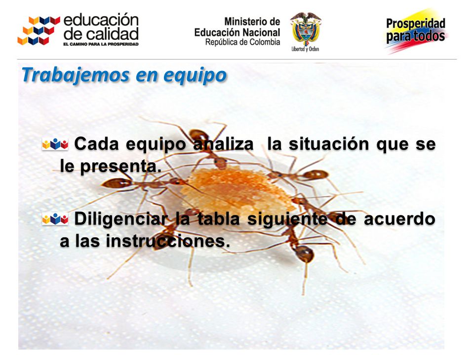 Trabajemos en equipo Cada equipo analiza la situación que se le presenta.
