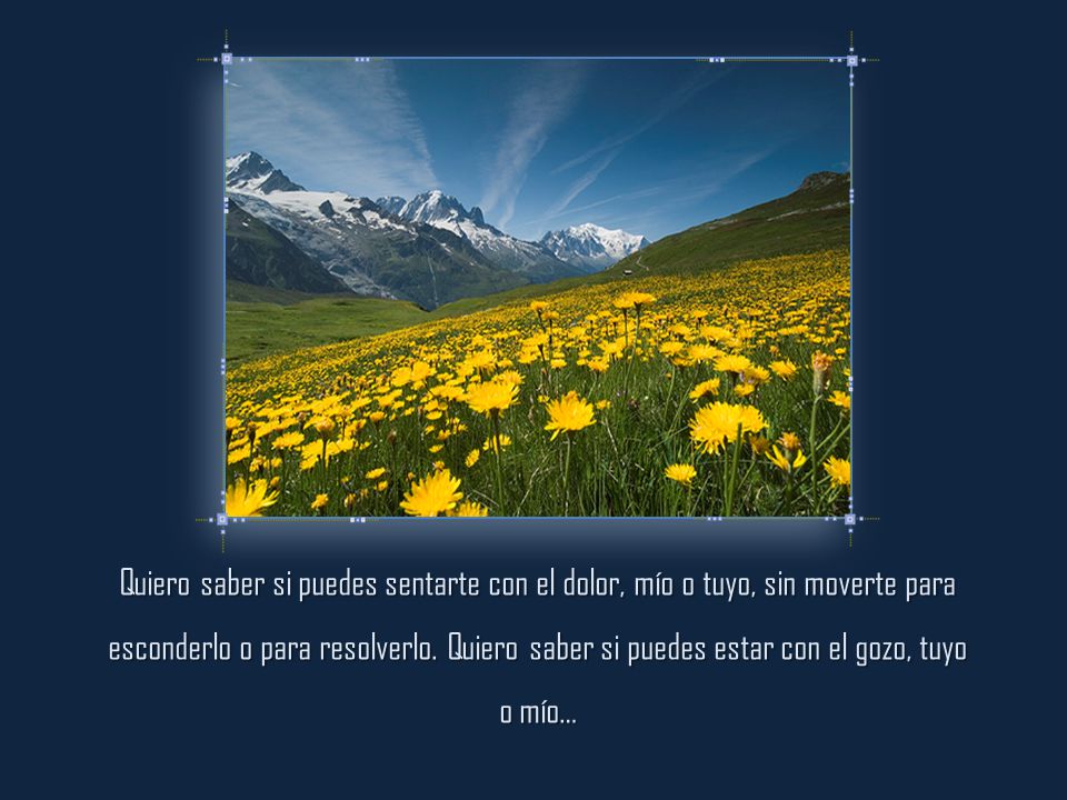 Quiero saber si puedes sentarte con el dolor, mío o tuyo, sin moverte para esconderlo o para resolverlo.