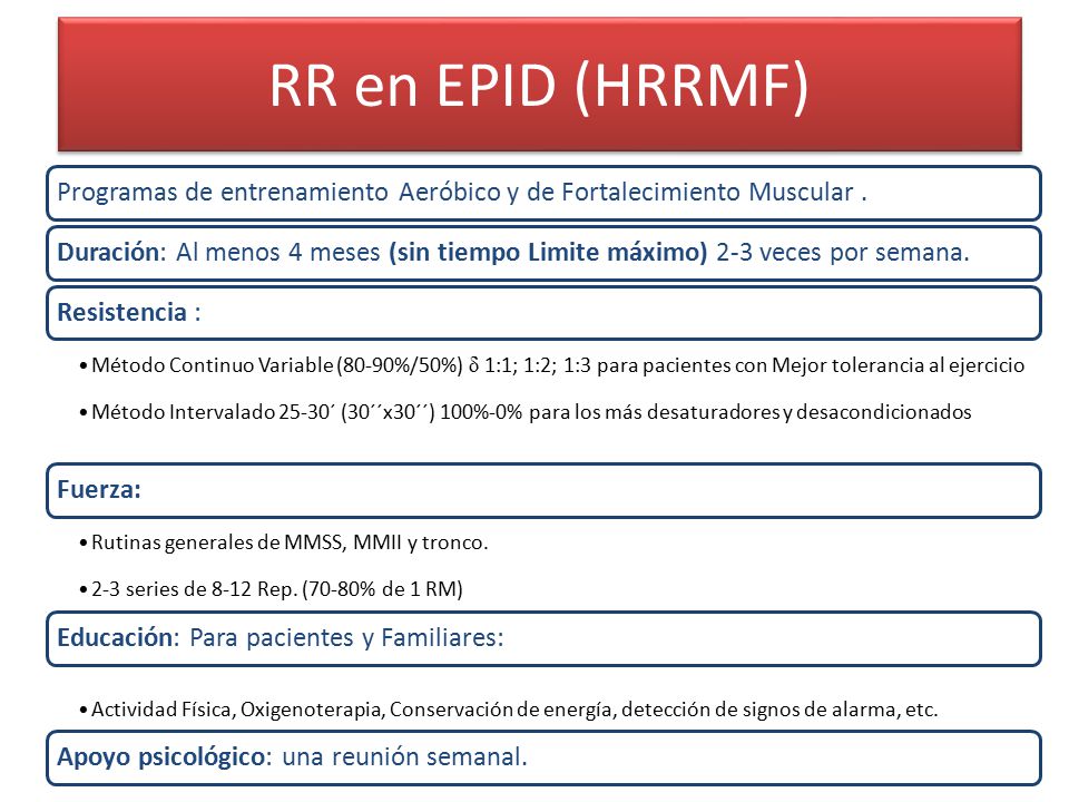 RR en EPID (HRRMF) Programas de entrenamiento Aeróbico y de Fortalecimiento Muscular .