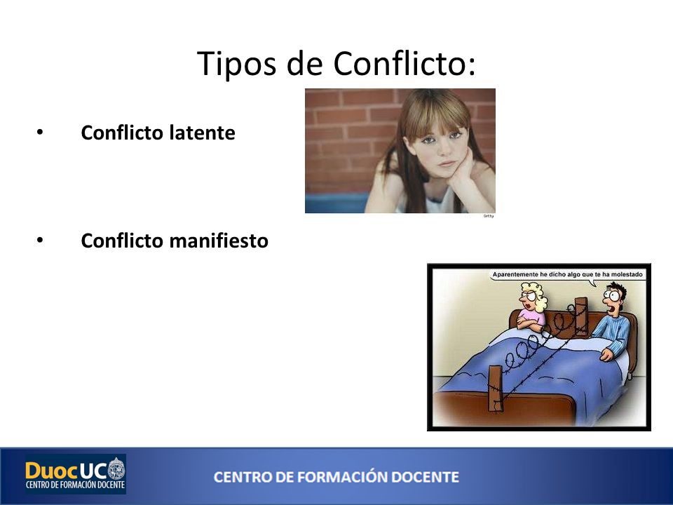 Tipos de Conflicto: Conflicto latente Conflicto manifiesto