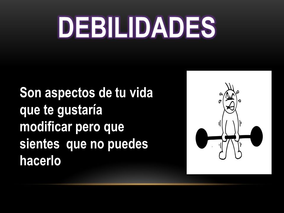 DEBILIDADES Son aspectos de tu vida que te gustaría modificar pero que sientes que no puedes hacerlo.
