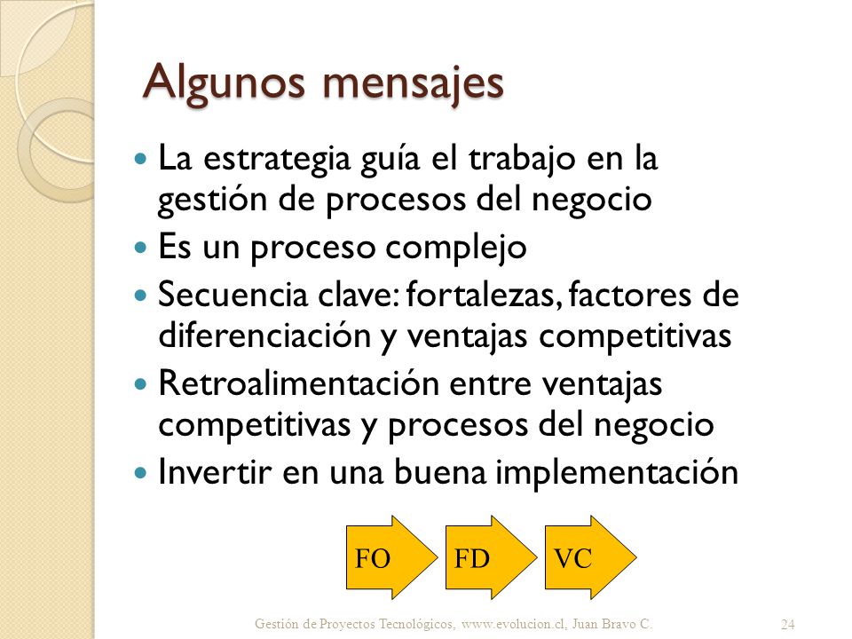 Algunos mensajes La estrategia guía el trabajo en la gestión de procesos del negocio. Es un proceso complejo.