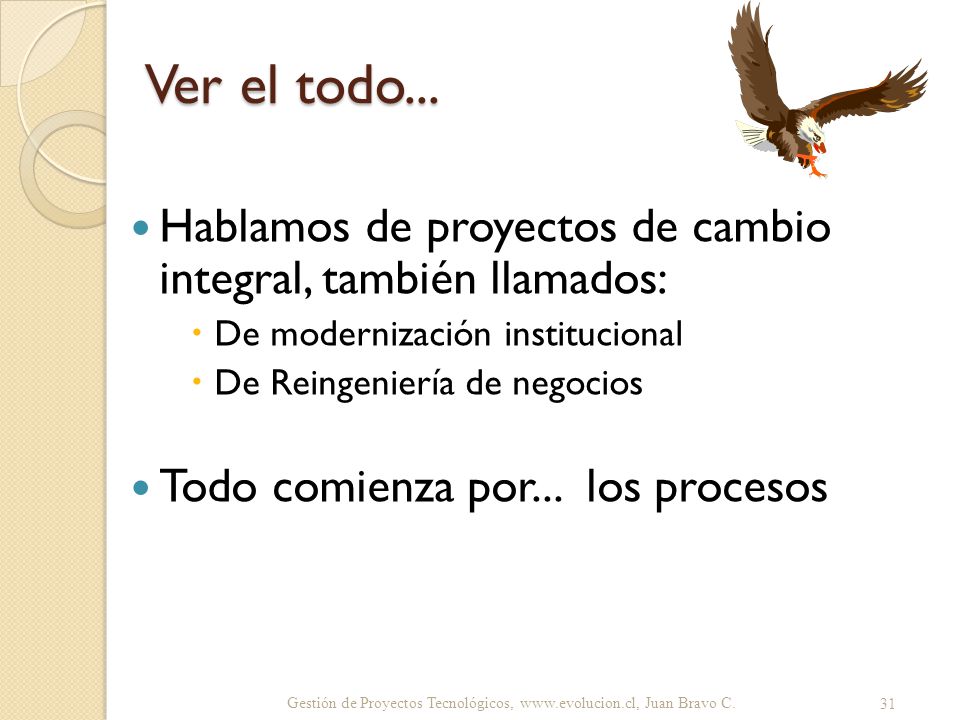 Ver el todo... Hablamos de proyectos de cambio integral, también llamados: De modernización institucional.
