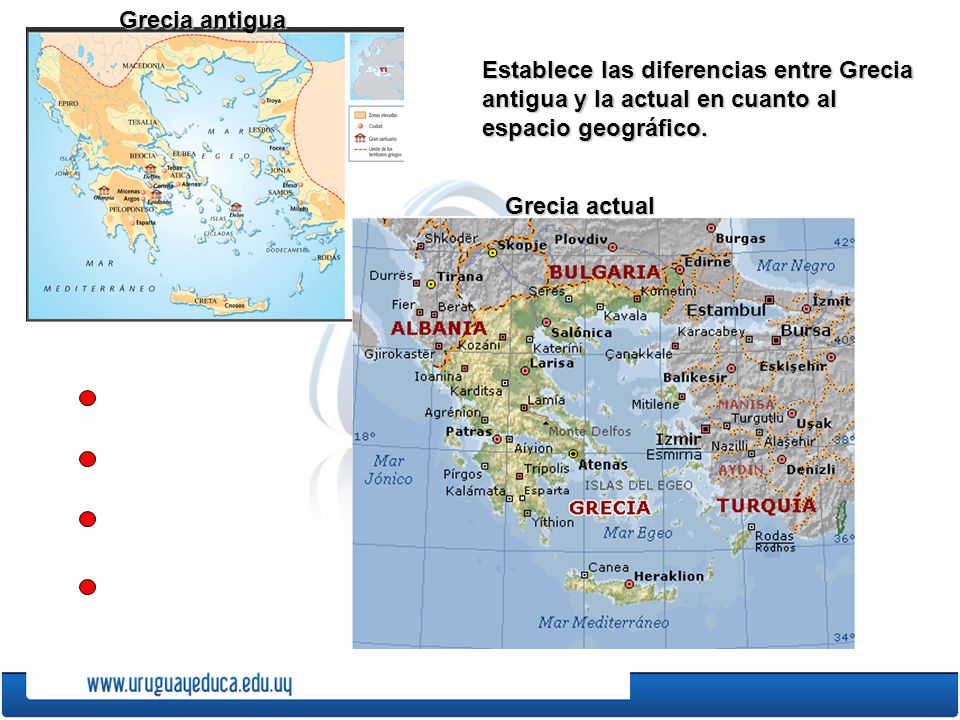 Grecia antigua Establece las diferencias entre Grecia antigua y la actual en cuanto al espacio geográfico.