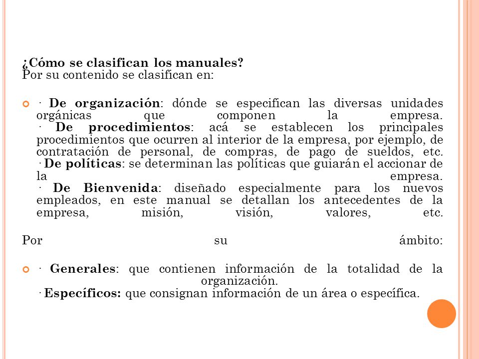 ¿Cómo se clasifican los manuales Por su contenido se clasifican en: