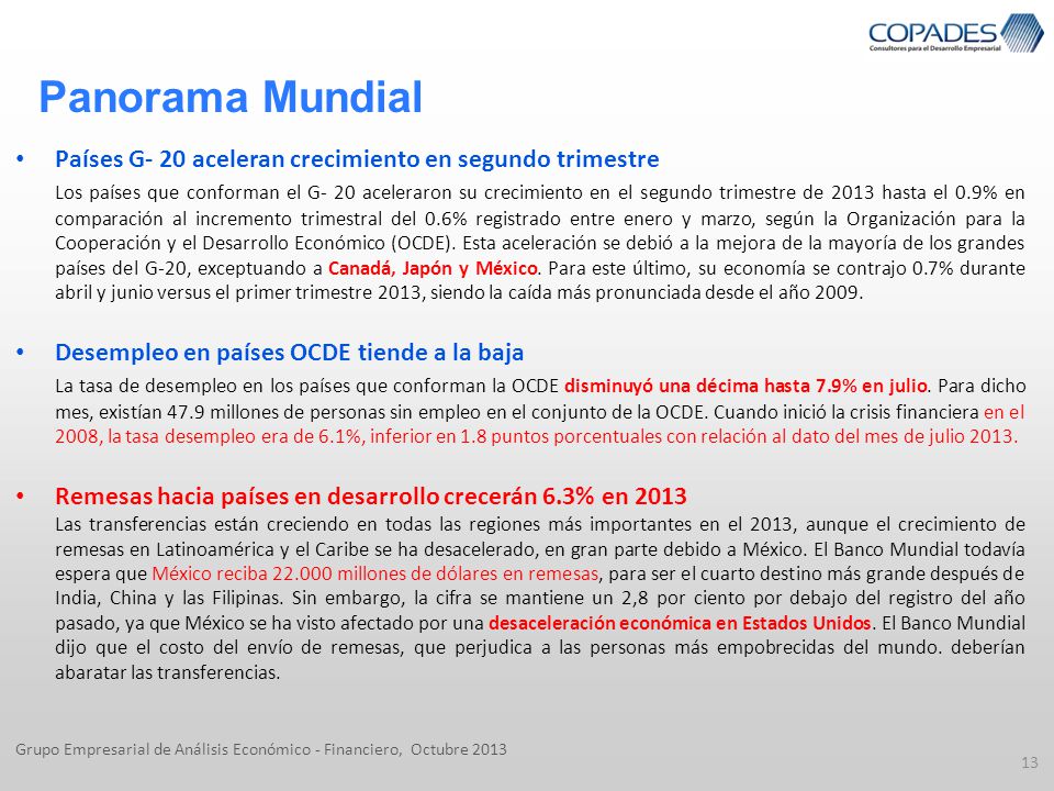 Panorama Mundial Países G- 20 aceleran crecimiento en segundo trimestre.