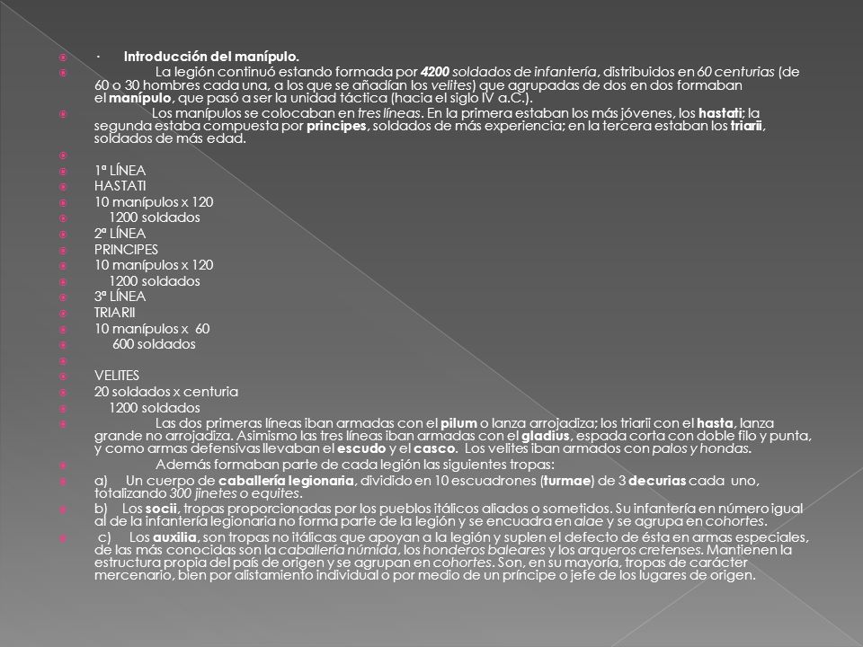 · Introducción del manípulo.