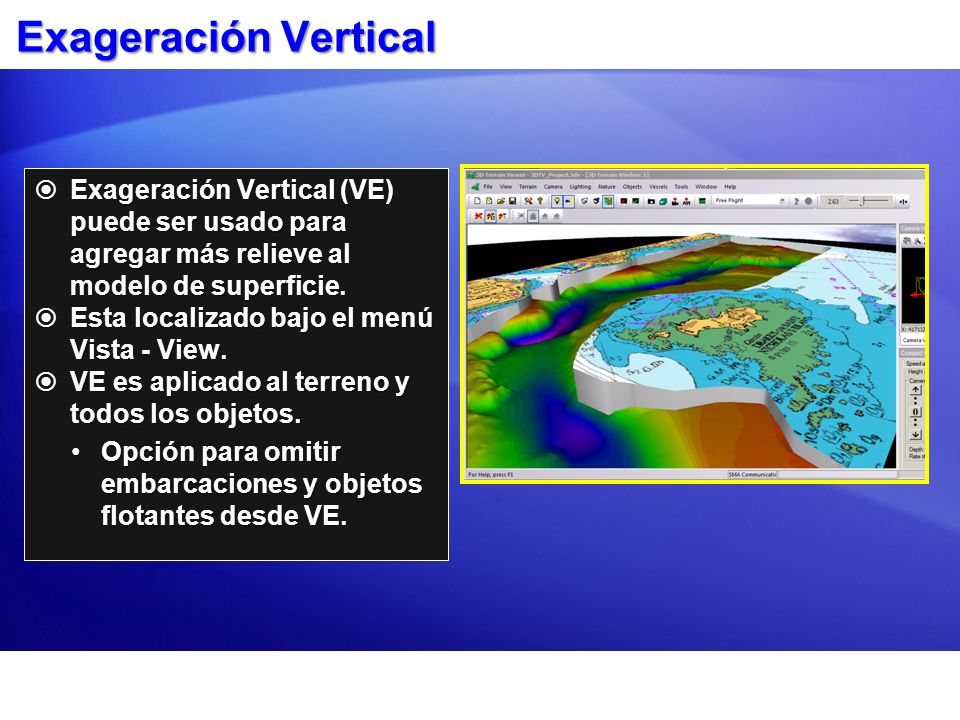 Exageración Vertical Exageración Vertical (VE) puede ser usado para agregar más relieve al modelo de superficie.