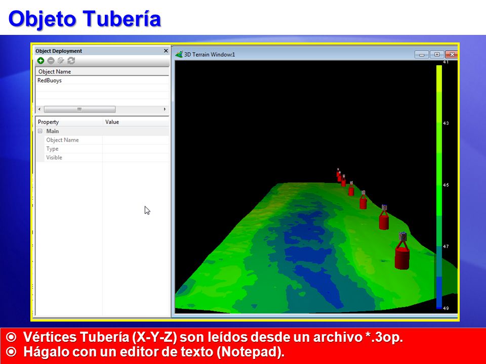 Objeto Tubería Vértices Tubería (X-Y-Z) son leídos desde un archivo *.3op.