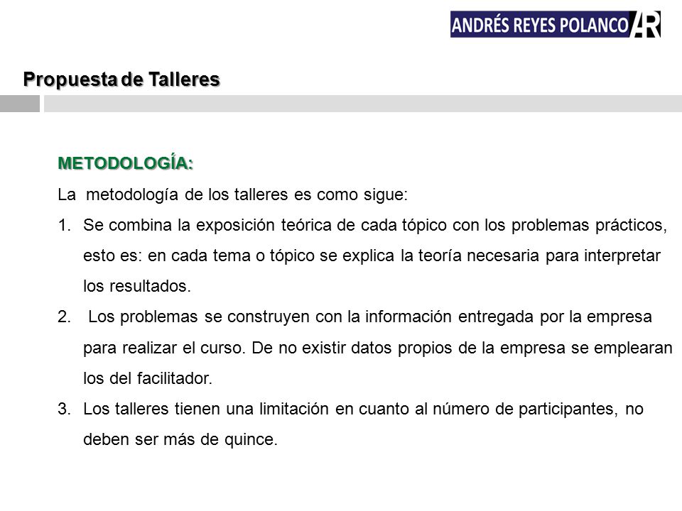 Propuesta de Talleres METODOLOGÍA: