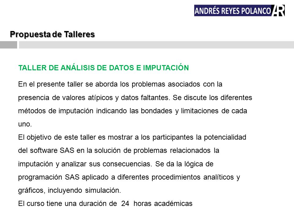 Propuesta de Talleres TALLER DE ANÁLISIS DE DATOS E IMPUTACIÓN