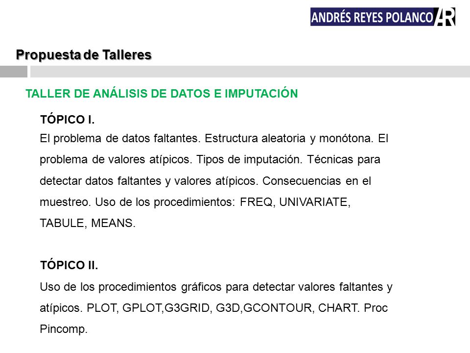 Propuesta de Talleres TALLER DE ANÁLISIS DE DATOS E IMPUTACIÓN