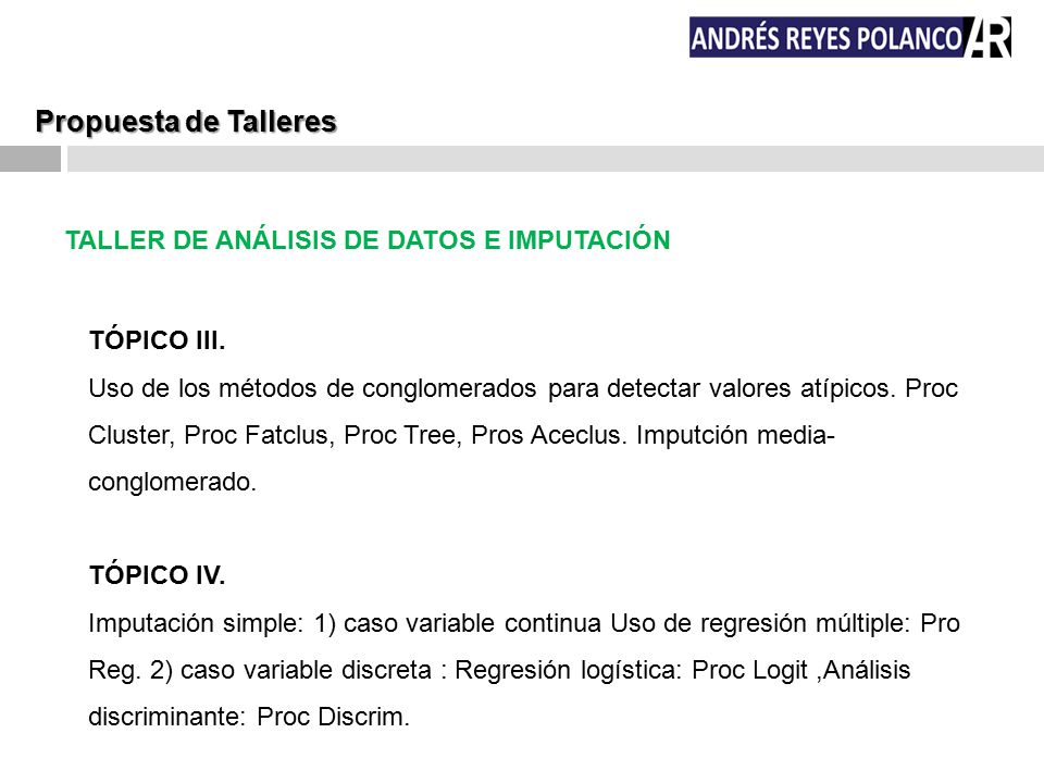 Propuesta de Talleres TALLER DE ANÁLISIS DE DATOS E IMPUTACIÓN