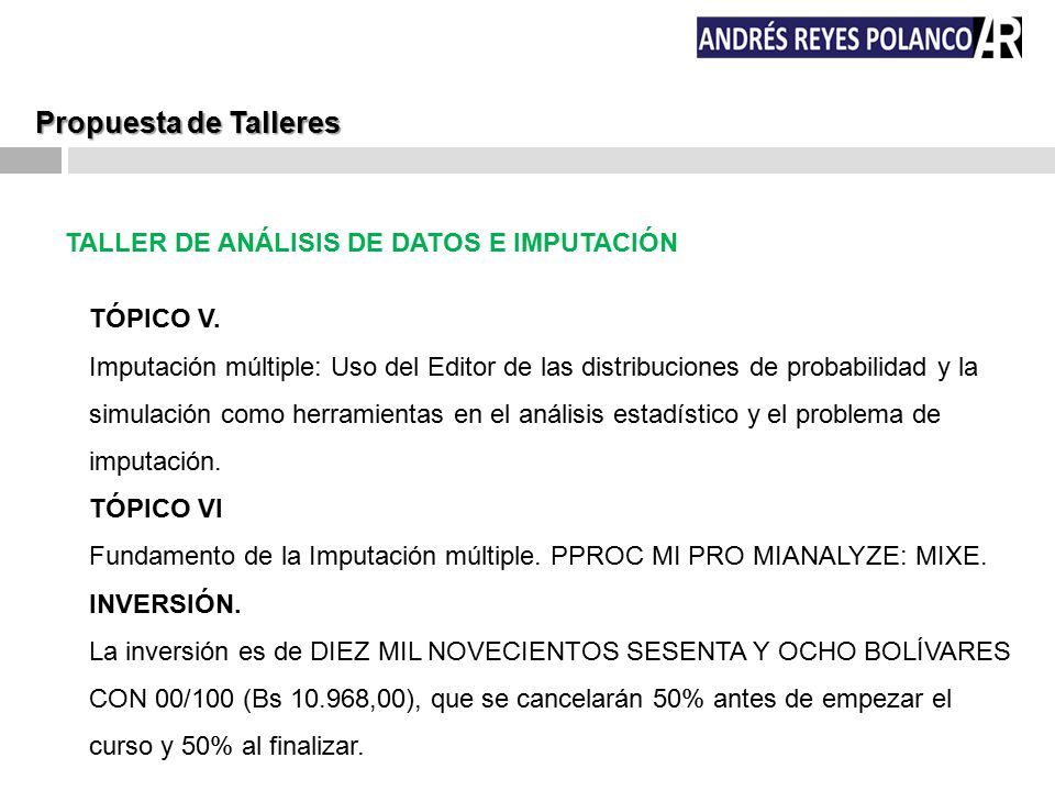 Propuesta de Talleres TALLER DE ANÁLISIS DE DATOS E IMPUTACIÓN
