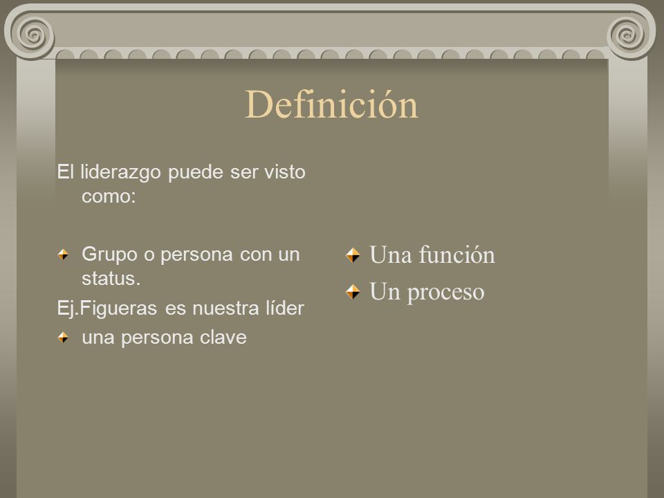 Definición Una función Un proceso El liderazgo puede ser visto como: