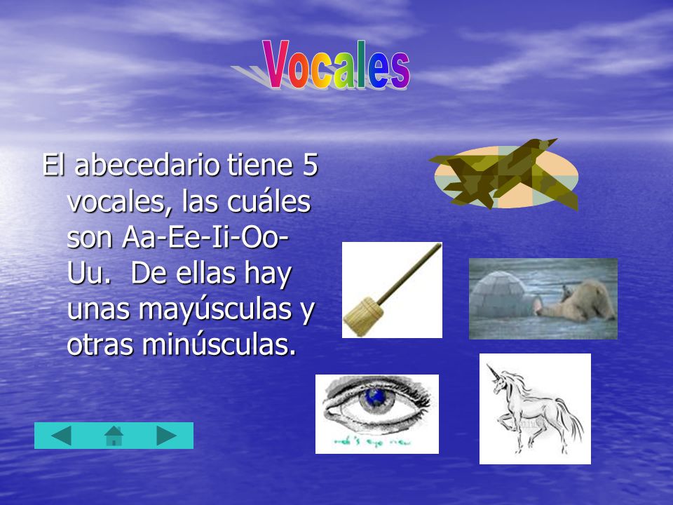 Vocales El abecedario tiene 5 vocales, las cuáles son Aa-Ee-Ii-Oo-Uu.