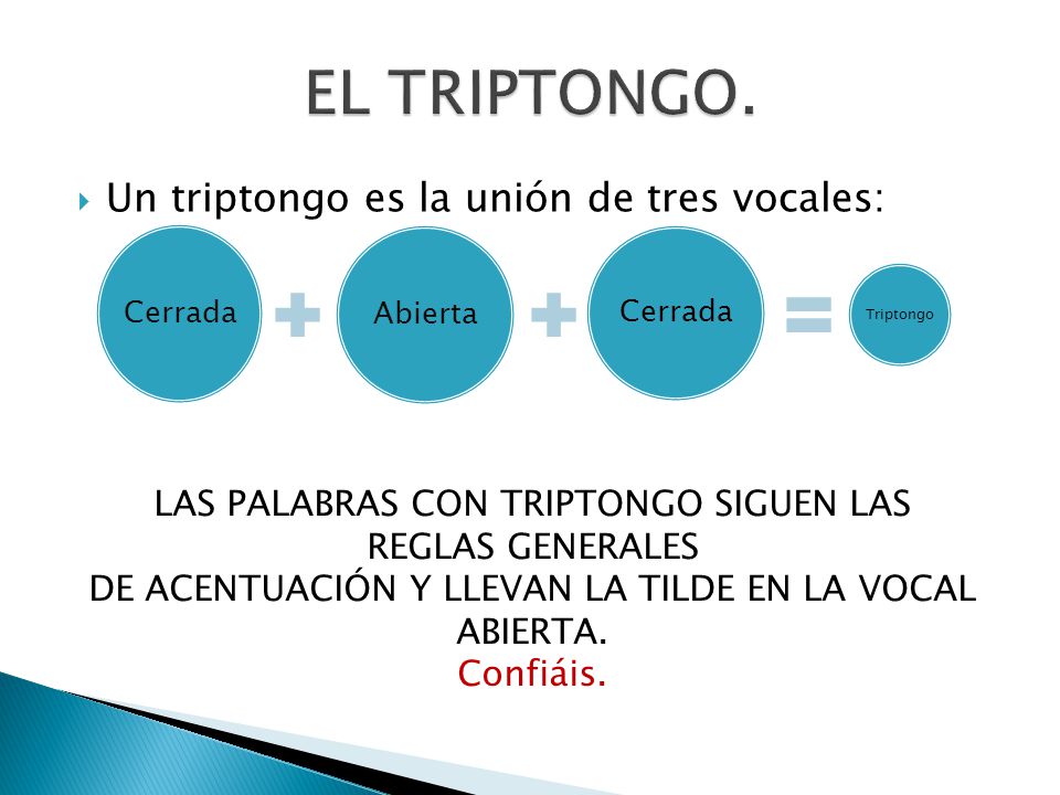 EL TRIPTONGO. Un triptongo es la unión de tres vocales: