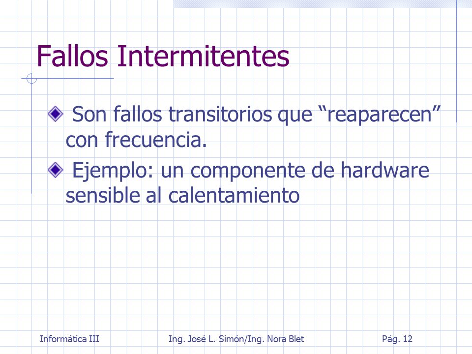 Fallos Intermitentes Son fallos transitorios que reaparecen con frecuencia.