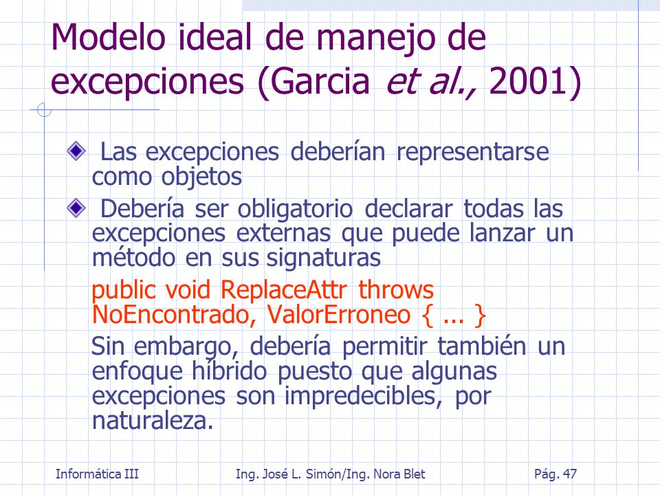 Modelo ideal de manejo de excepciones (Garcia et al., 2001)