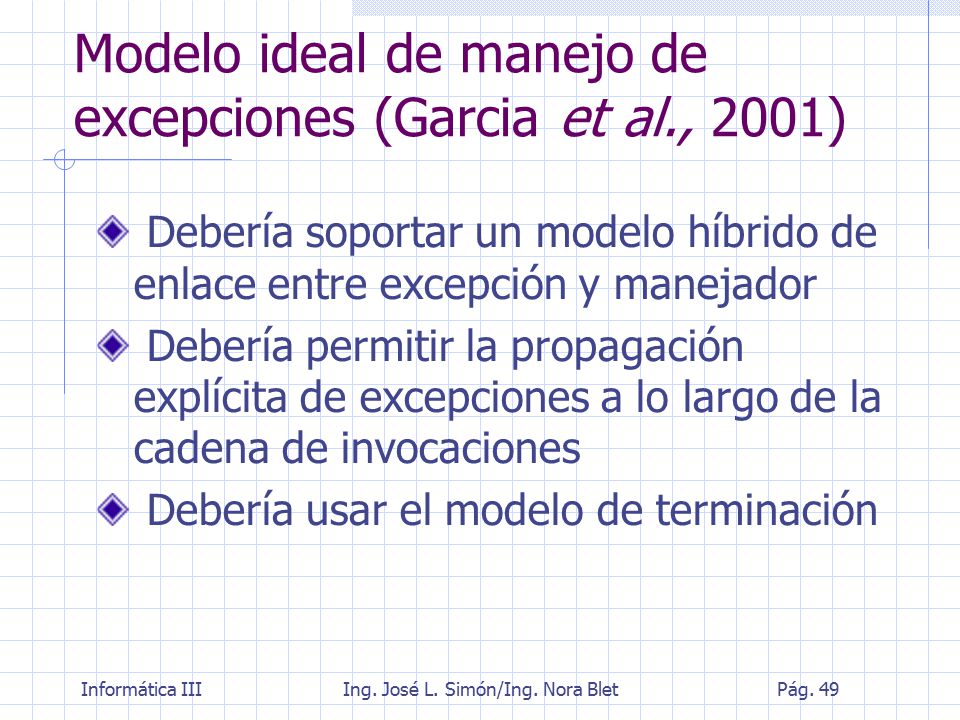 Modelo ideal de manejo de excepciones (Garcia et al., 2001)