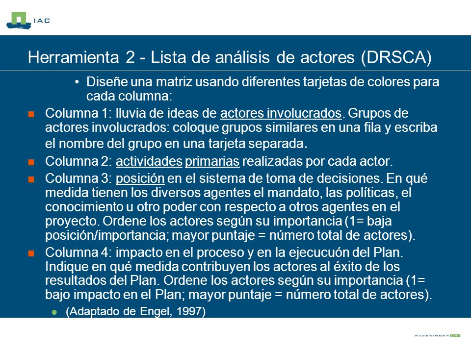 Herramienta 2 - Lista de análisis de actores (DRSCA)