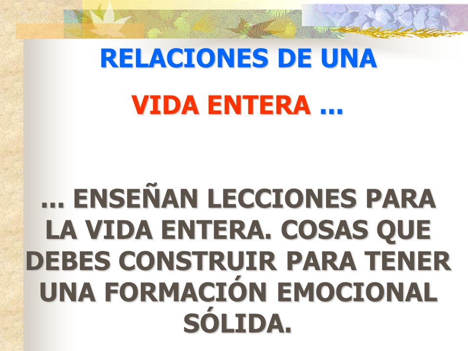 RELACIONES DE UNA VIDA ENTERA ENSEÑAN LECCIONES PARA LA VIDA ENTERA.