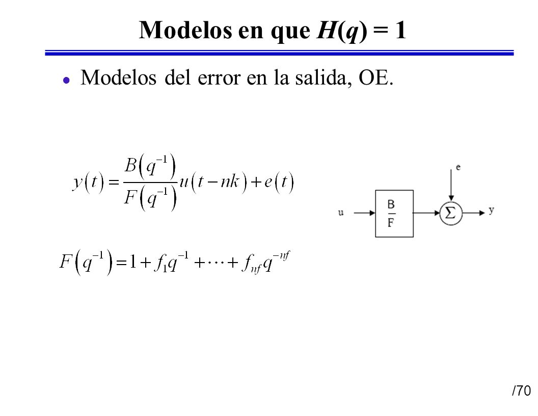 Modelos en que H(q) = 1 Modelos del error en la salida, OE.