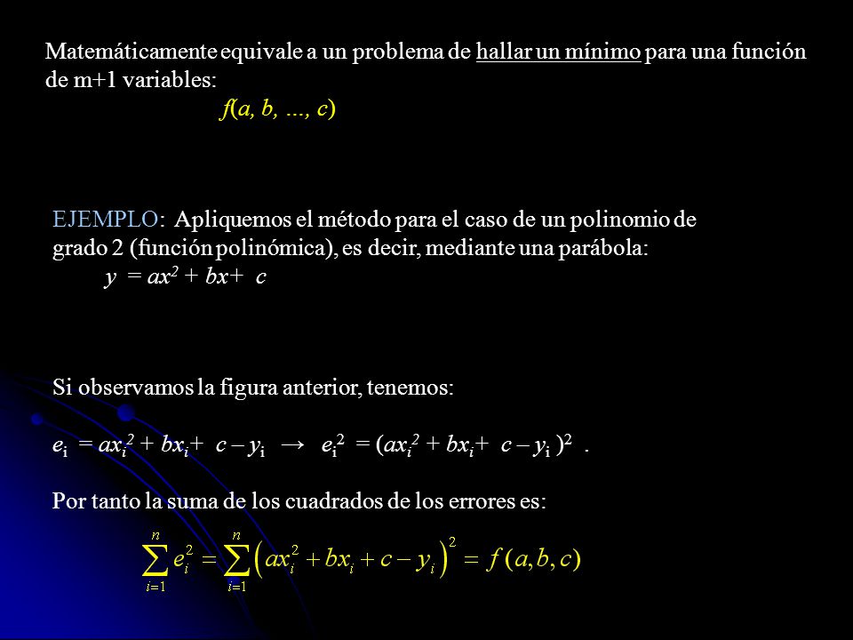 Matemáticamente equivale a un problema de hallar un mínimo para una función de m+1 variables: