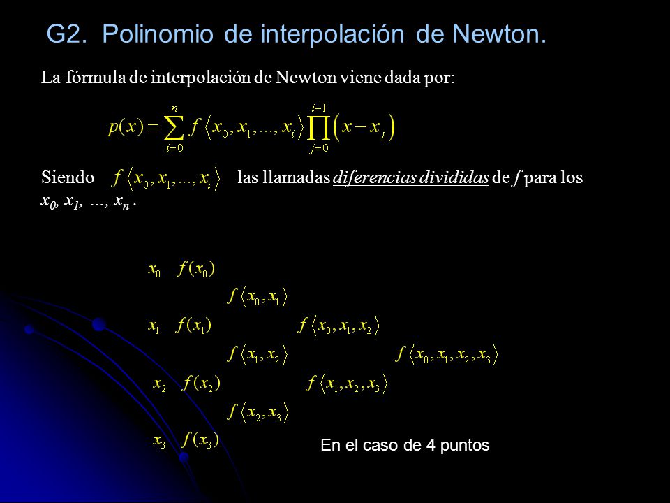 La fórmula de interpolación de Newton viene dada por: