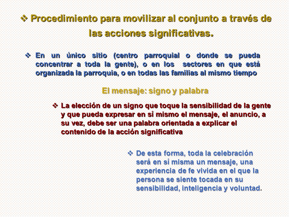Procedimiento para movilizar al conjunto a través de las acciones significativas.