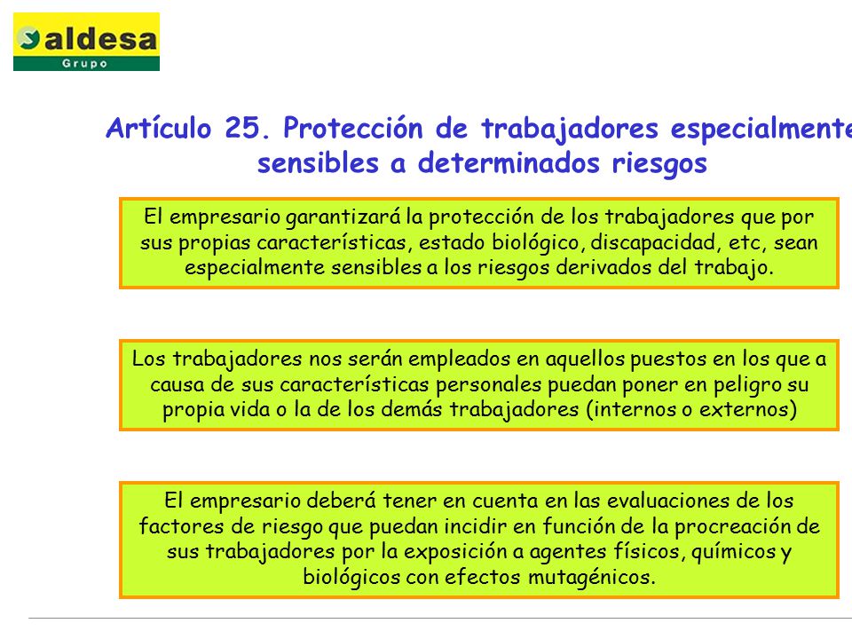 Artículo 25. Protección de trabajadores especialmente sensibles a determinados riesgos