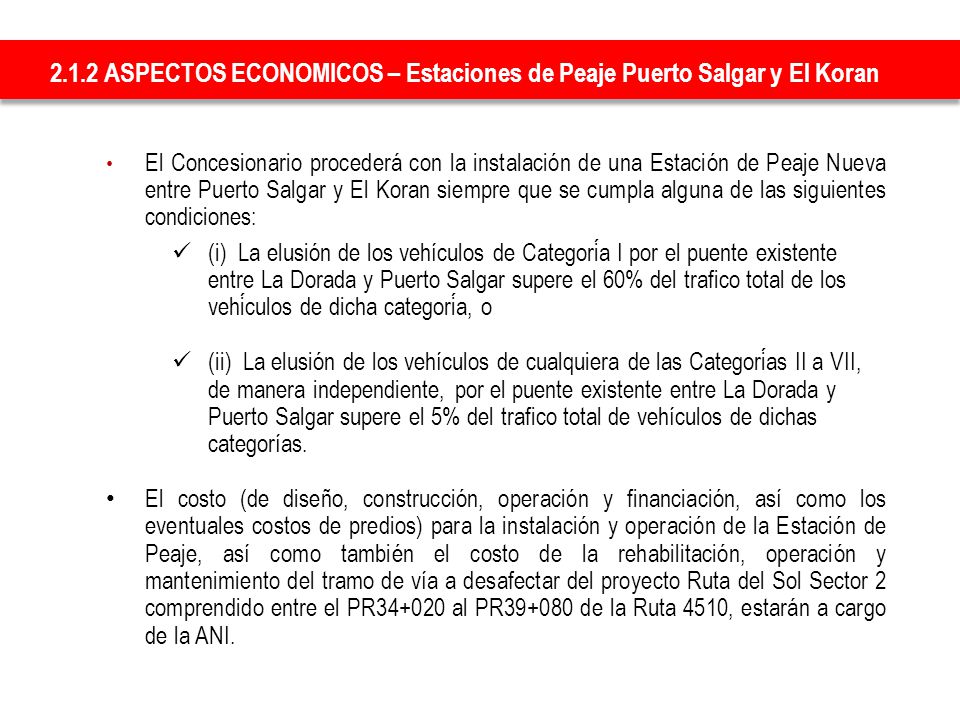 2.1.2 ASPECTOS ECONOMICOS – Estaciones de Peaje Puerto Salgar y El Koran